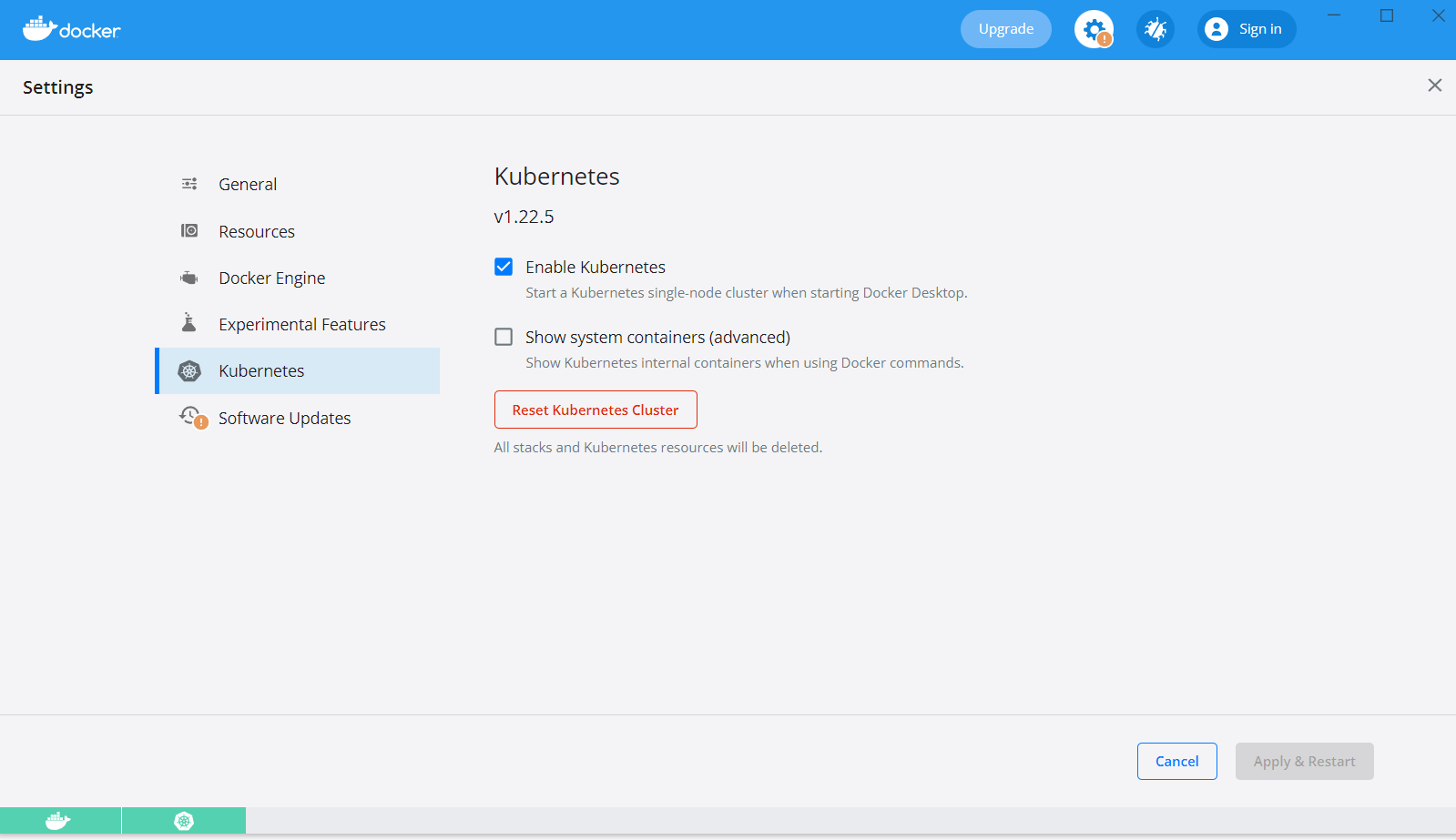 Enable Kubernetes on Docker Desktop for Windows