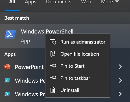 Run Powershell as Administrator