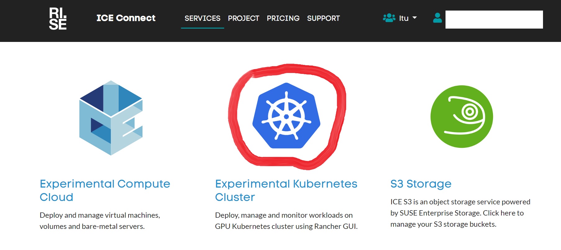 Click on the Experimental Kubernetes cluster