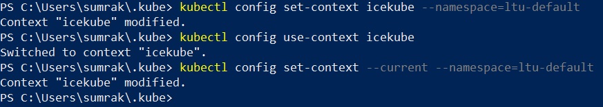 Command to switch from existing context to another remote context with namespace