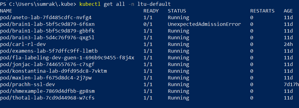 List all the resources for the current context within a namespace.