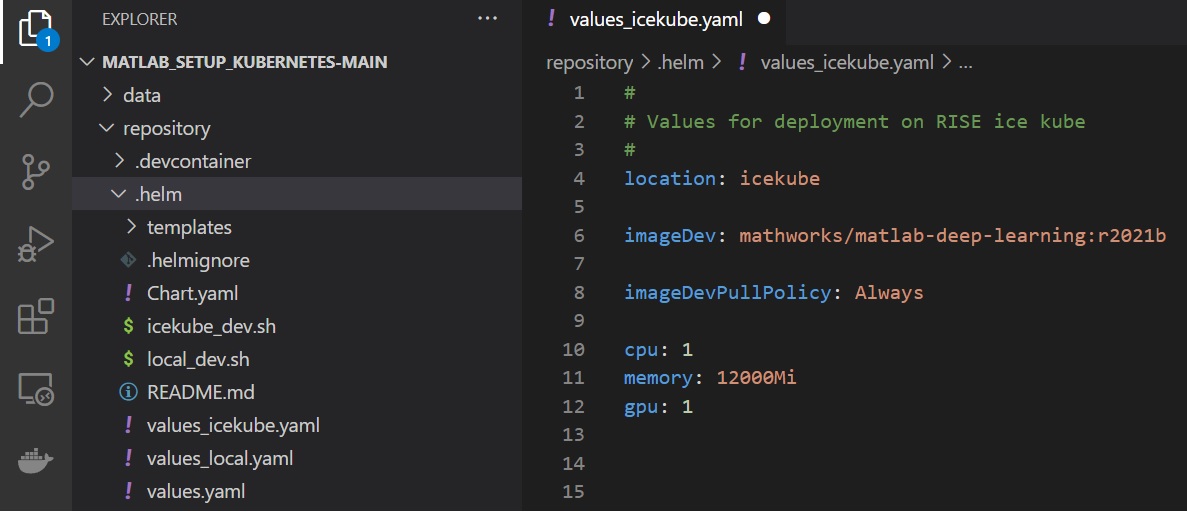 Edit the parameters in values_icekube.yaml to book the resources