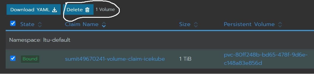 Select and delete the volume.
