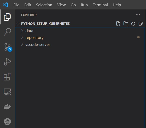 Displaying folder structure on the left side.