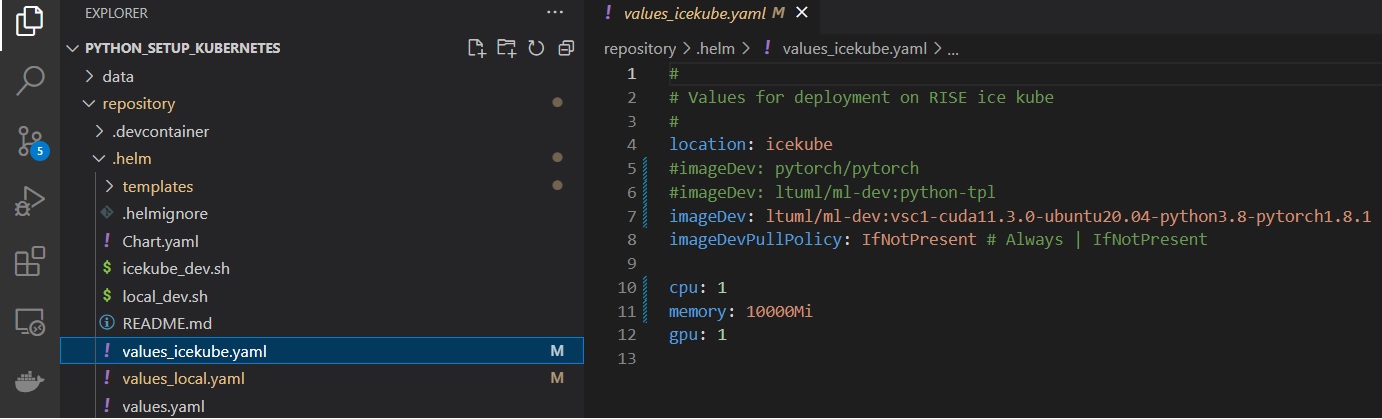 Edit the parameters in values_icekube.yaml to book the resources