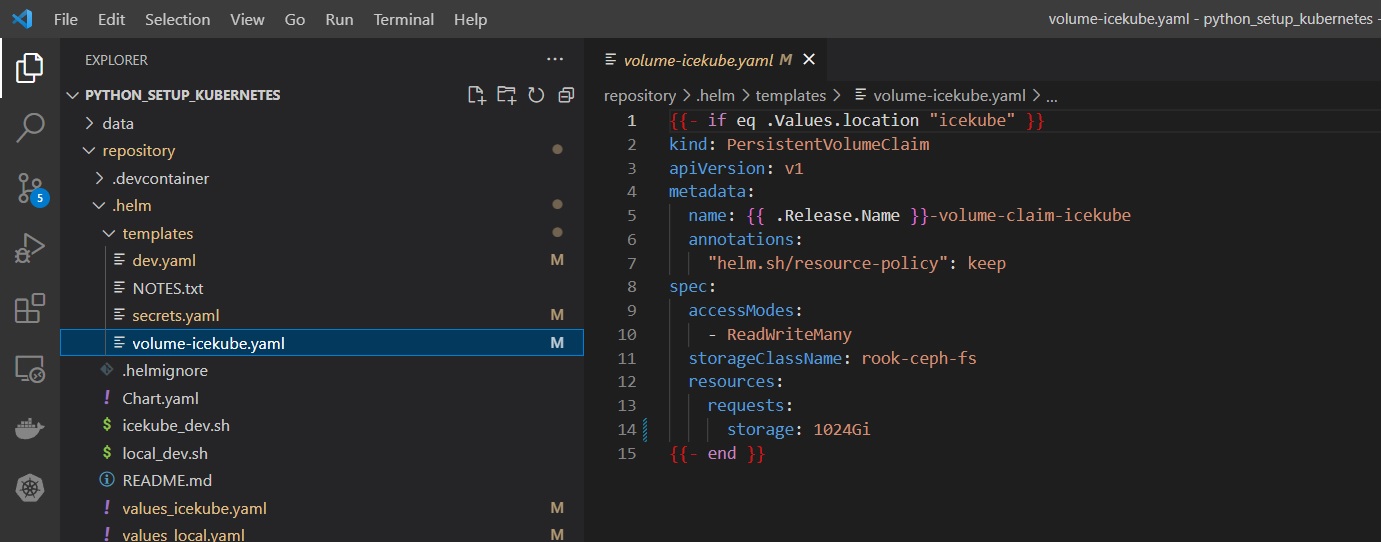 Edit the parameters in volume-icekube.yaml to state the amount of PVC required