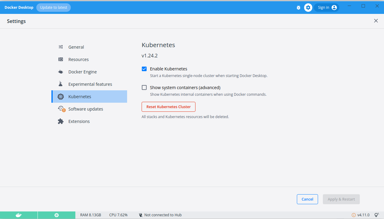 Enable Kubernetes on Docker Desktop for Linux