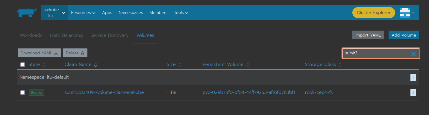 Select the Volume tab and search for the volume.